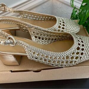 J. Crew Gold Woven Slingback Heels
